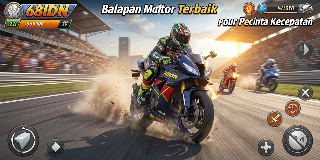 Screenshot gameplay 68IDN yang menunjukkan balapan motor yang seru dan cepat.