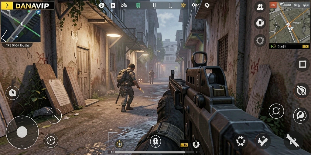 Tangkapan layar gameplay <strong>DANAVIP</strong> menampilkan aksi tembak-menembak yang mendebarkan.