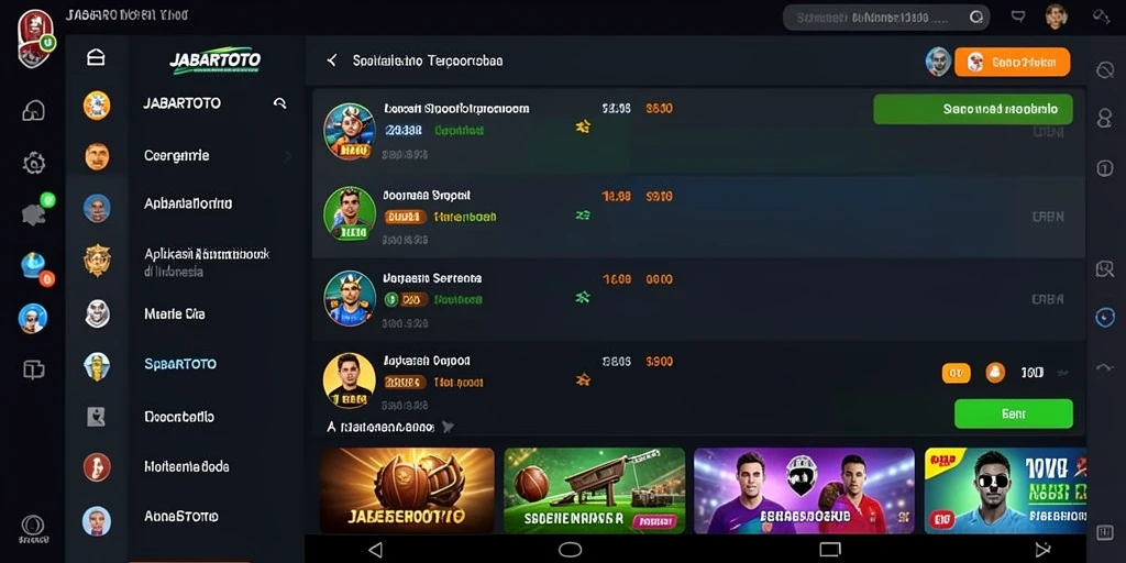 Tampilan utama aplikasi JABARTOTO menampilkan berbagai opsi taruhan olahraga.